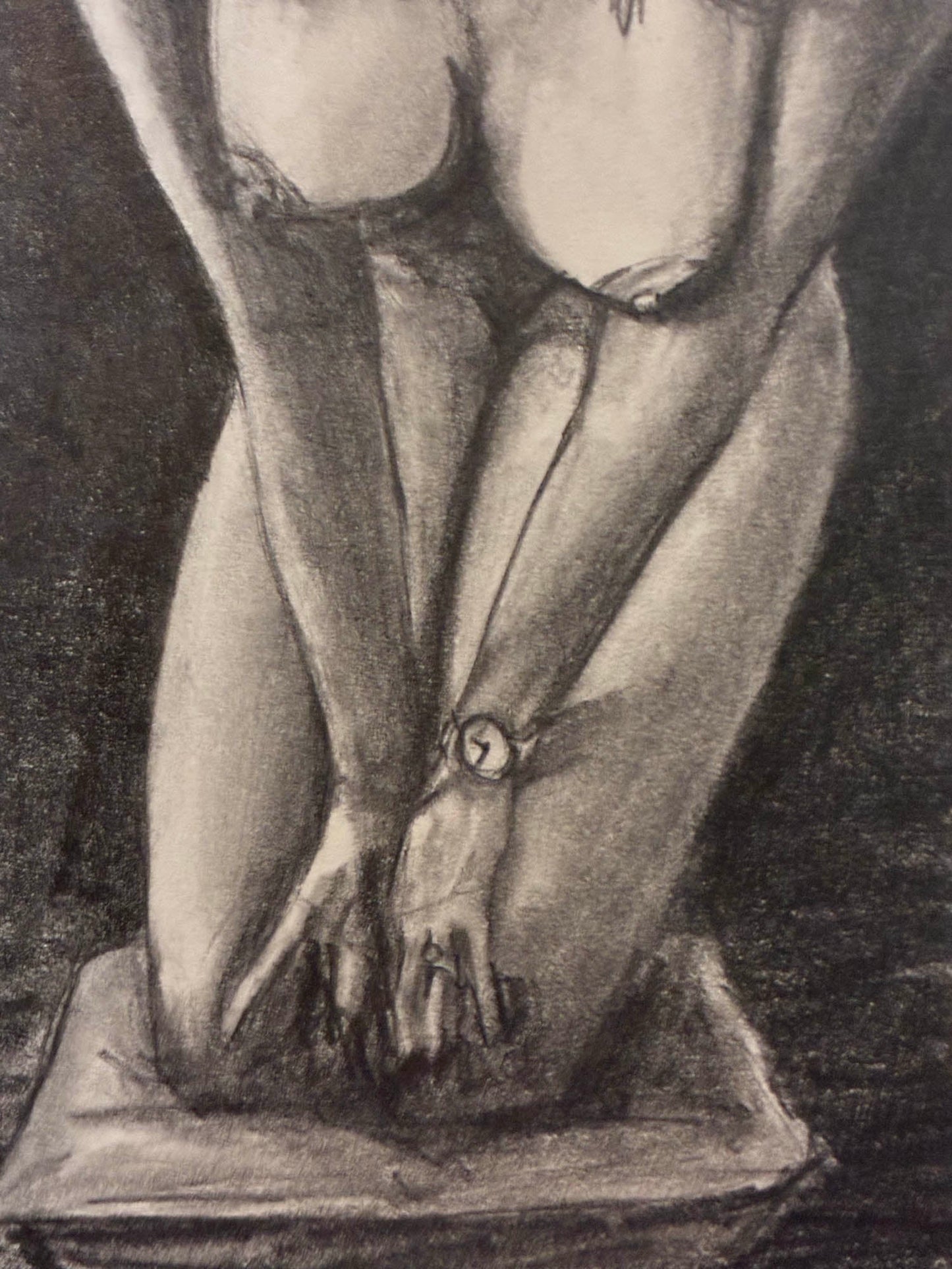 Intimate Kneeling Nude – Original Pencil Drawing – 11x14” - Urban Muse & Sultry Hues