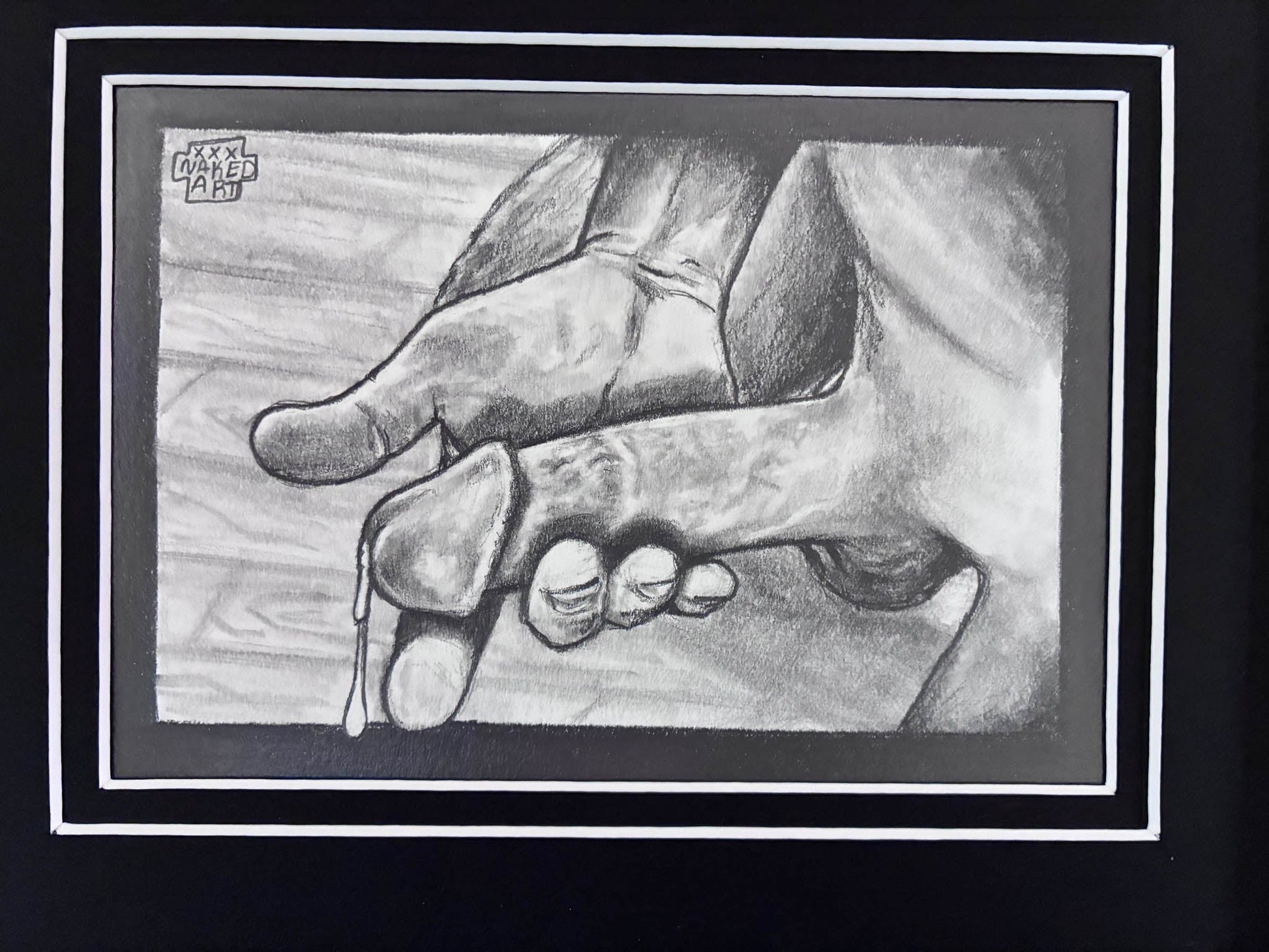 Intimate Male Handjob Pencil Drawing – Dick Pic Delight 5x7” - Urban Muse & Sultry Hues
