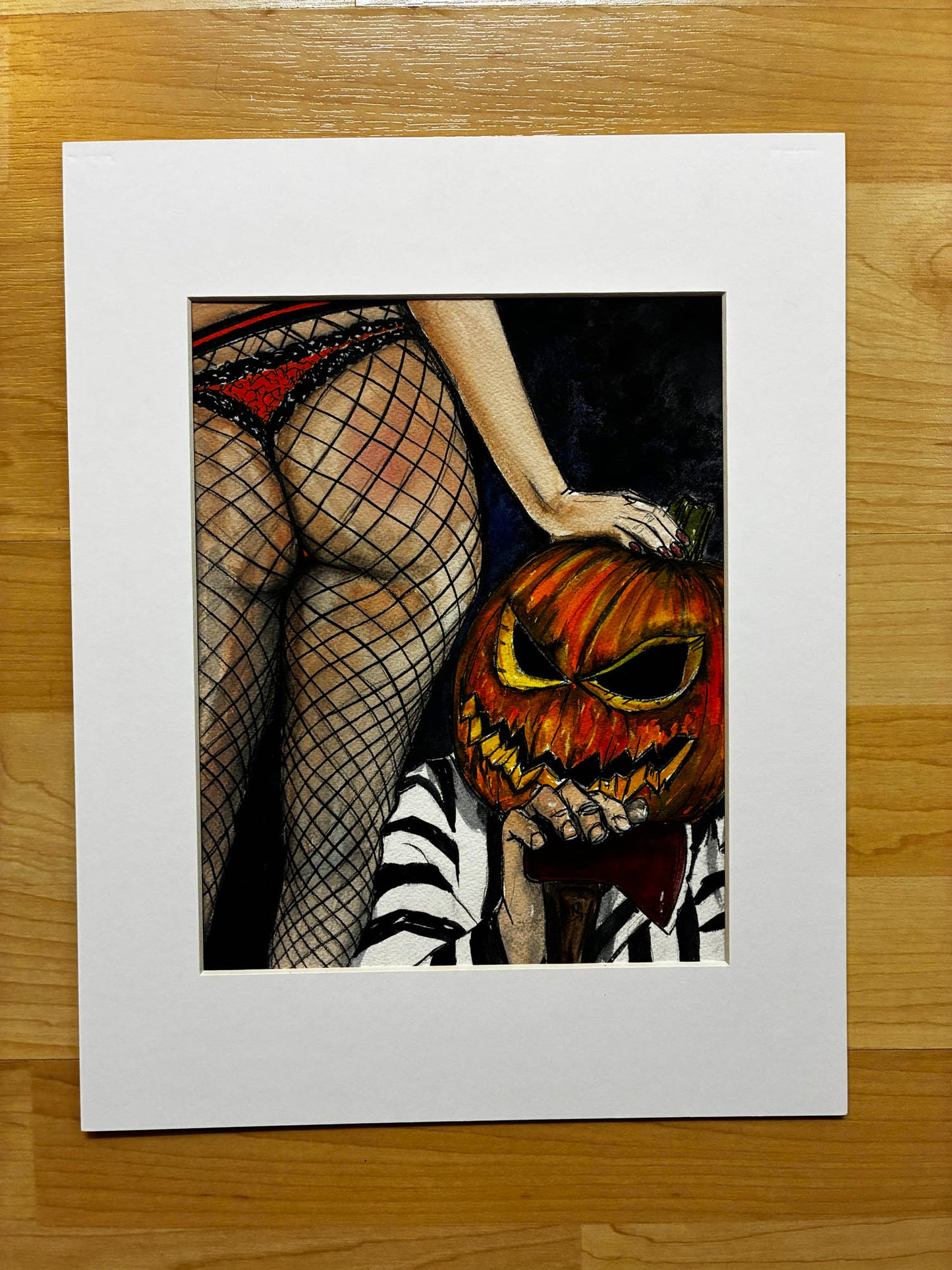 Jack-O-Lantern Pinup Booty – Playful Halloween Watercolor – 8x10” - Urban Muse & Sultry Hues