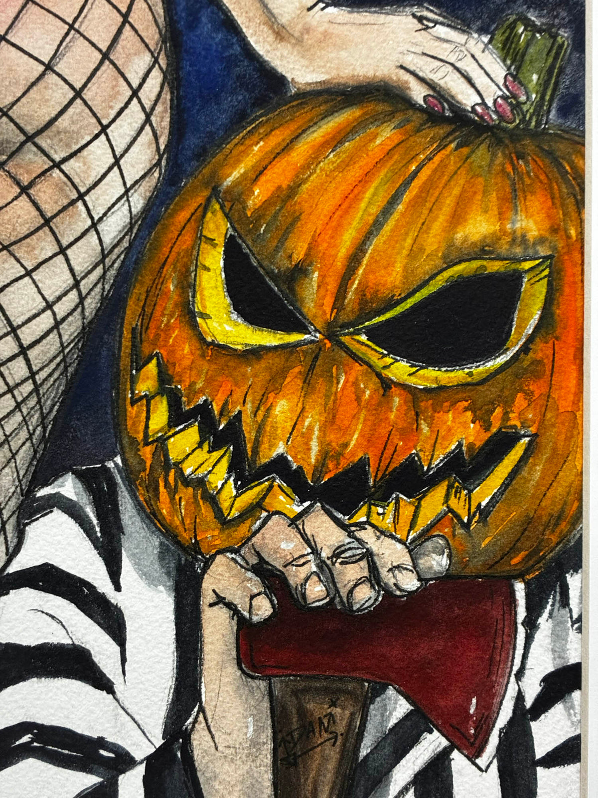 Jack-O-Lantern Pinup Booty – Playful Halloween Watercolor – 8x10” - Urban Muse & Sultry Hues