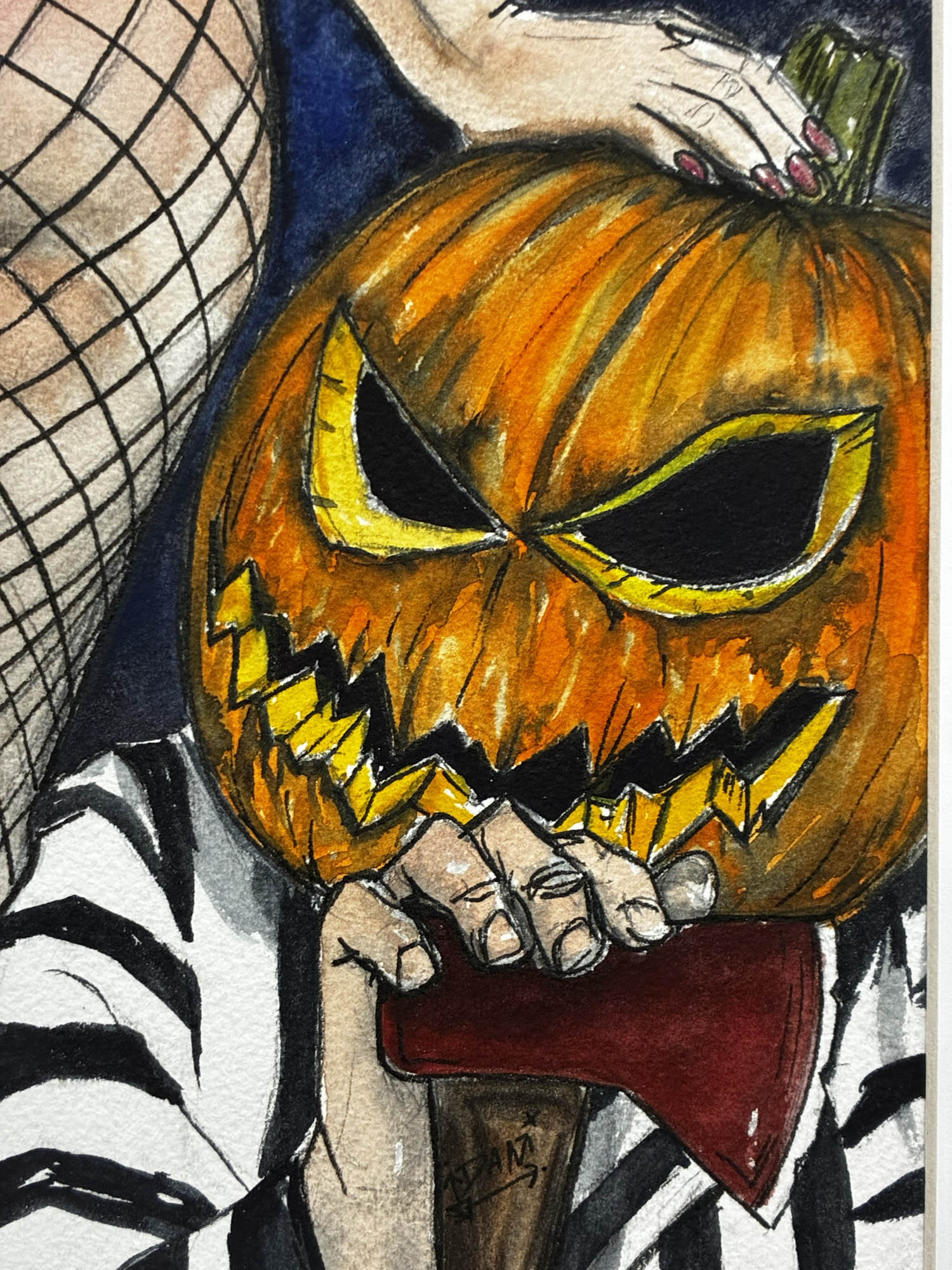 Jack-O-Lantern Pinup Booty – Playful Halloween Watercolor – 8x10” - Urban Muse & Sultry Hues