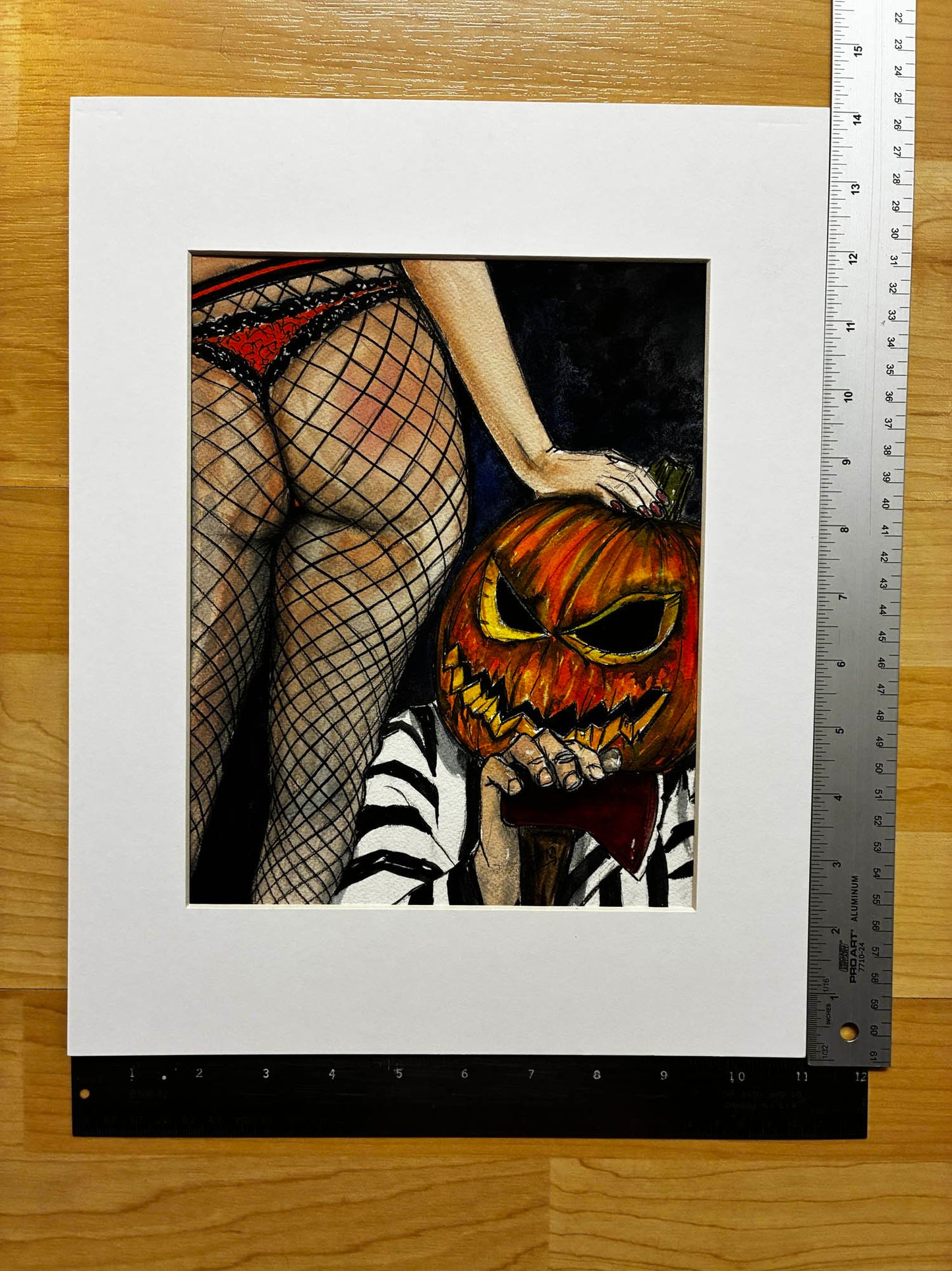 Jack-O-Lantern Pinup Booty – Playful Halloween Watercolor – 8x10” - Urban Muse & Sultry Hues
