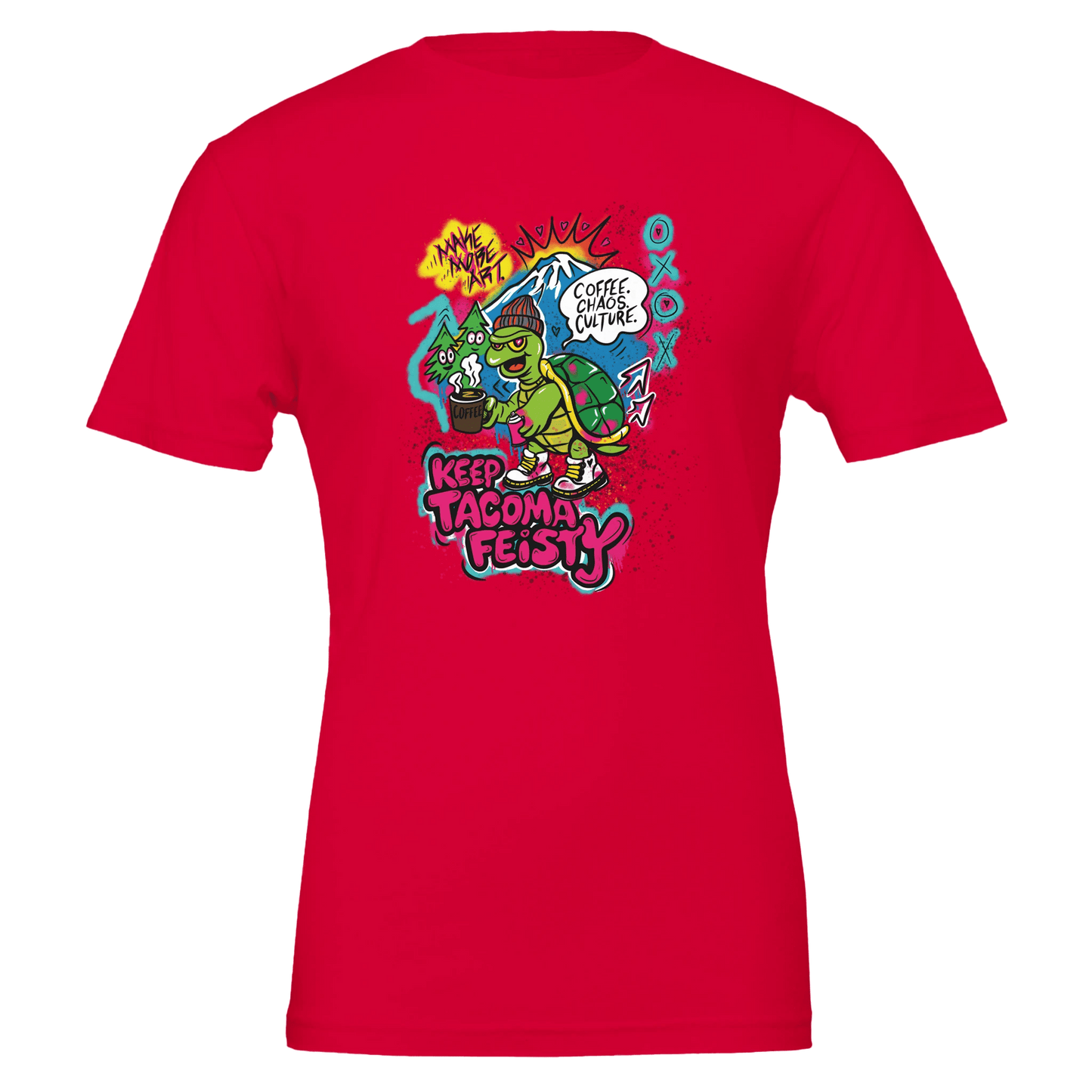 Keep Tacoma Feisty Turtle Tee – Coffee Chaos Culture – Unisex Bella+Canvas 3001 - Urban Muse & Sultry Hues