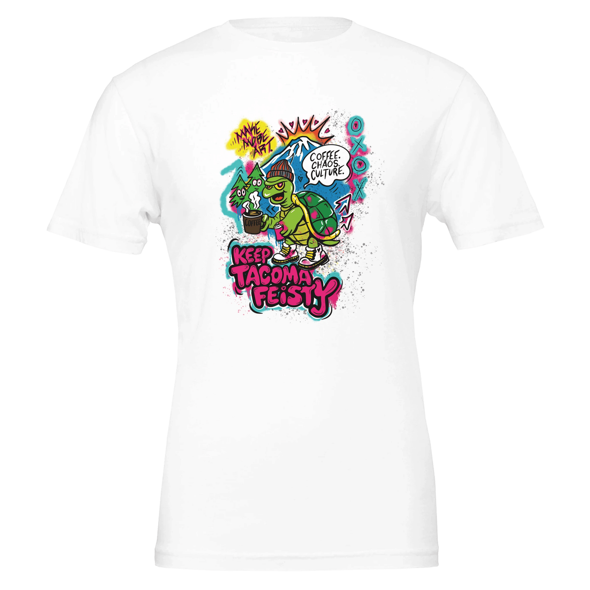 Keep Tacoma Feisty Turtle Tee – Coffee Chaos Culture – Unisex Bella+Canvas 3001 - Urban Muse & Sultry Hues