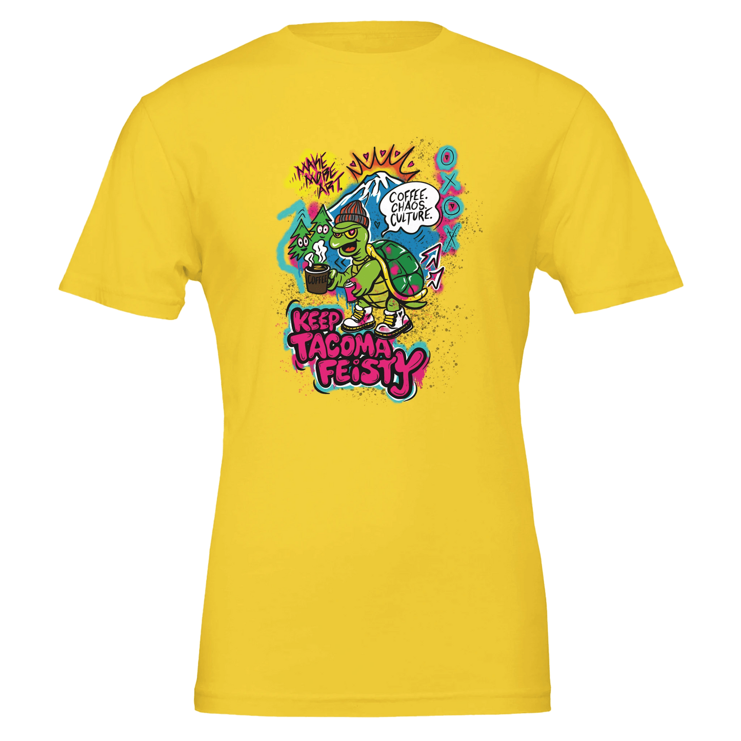 Keep Tacoma Feisty Turtle Tee – Coffee Chaos Culture – Unisex Bella+Canvas 3001 - Urban Muse & Sultry Hues