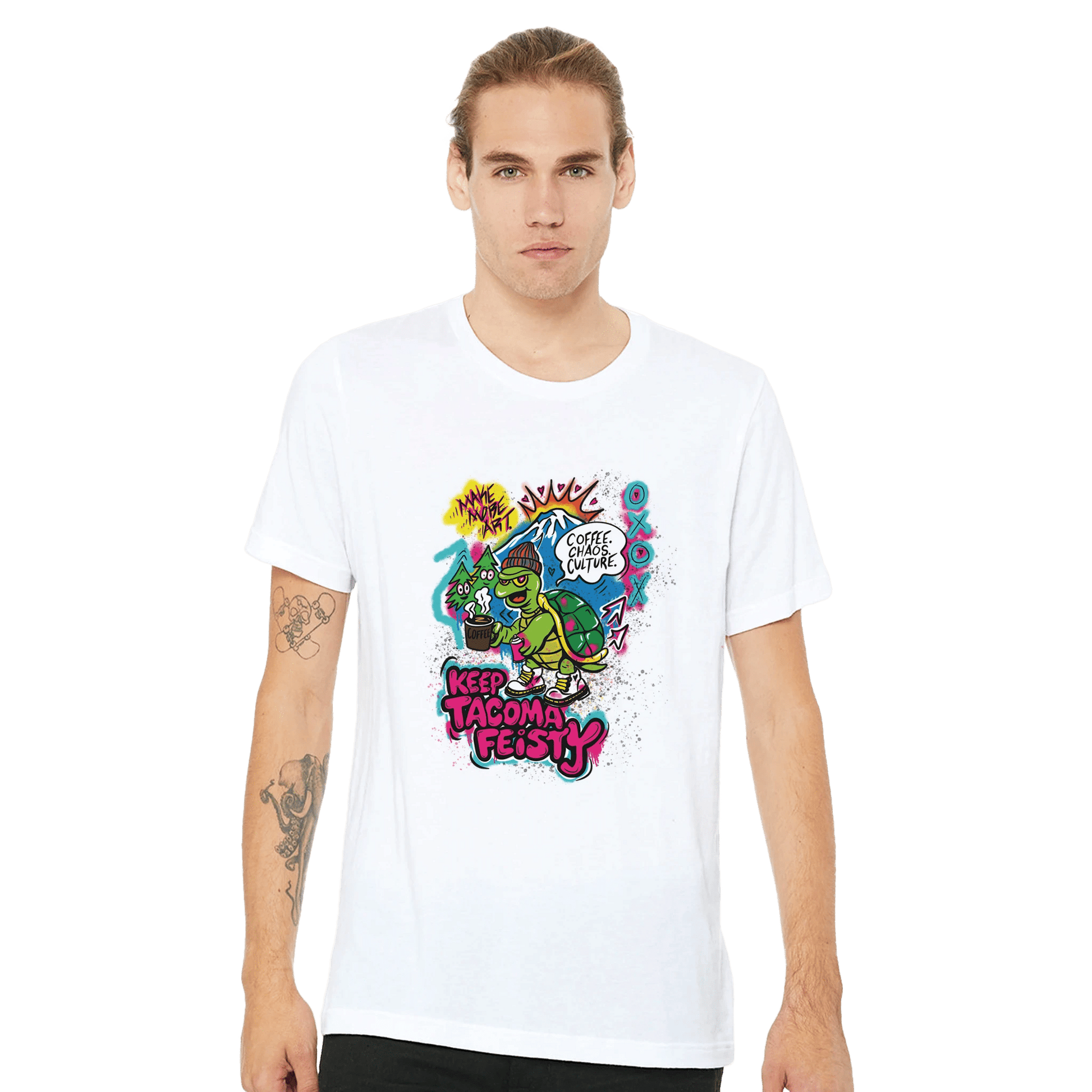 Keep Tacoma Feisty Turtle Tee – Coffee Chaos Culture – Unisex Bella+Canvas 3001 - Urban Muse & Sultry Hues