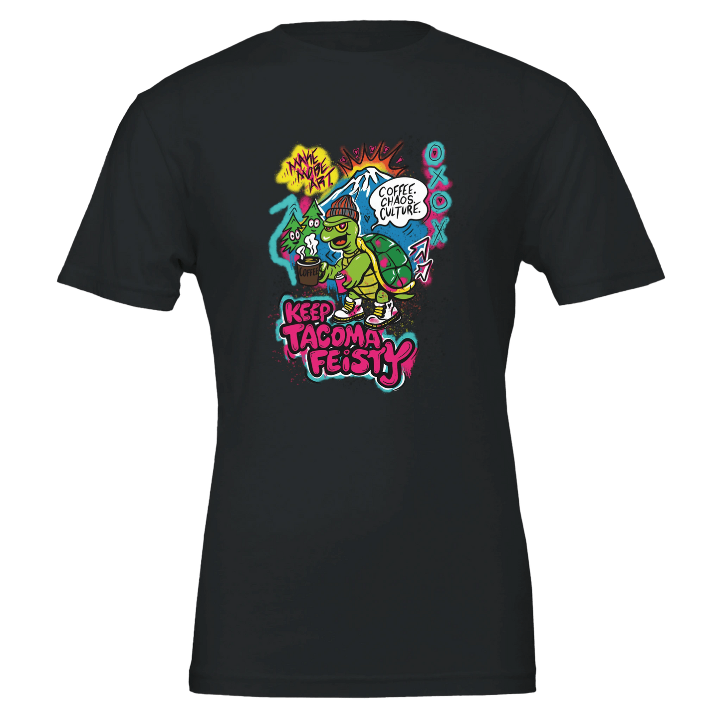 Keep Tacoma Feisty Turtle Tee – Coffee Chaos Culture – Unisex Bella+Canvas 3001 - Urban Muse & Sultry Hues