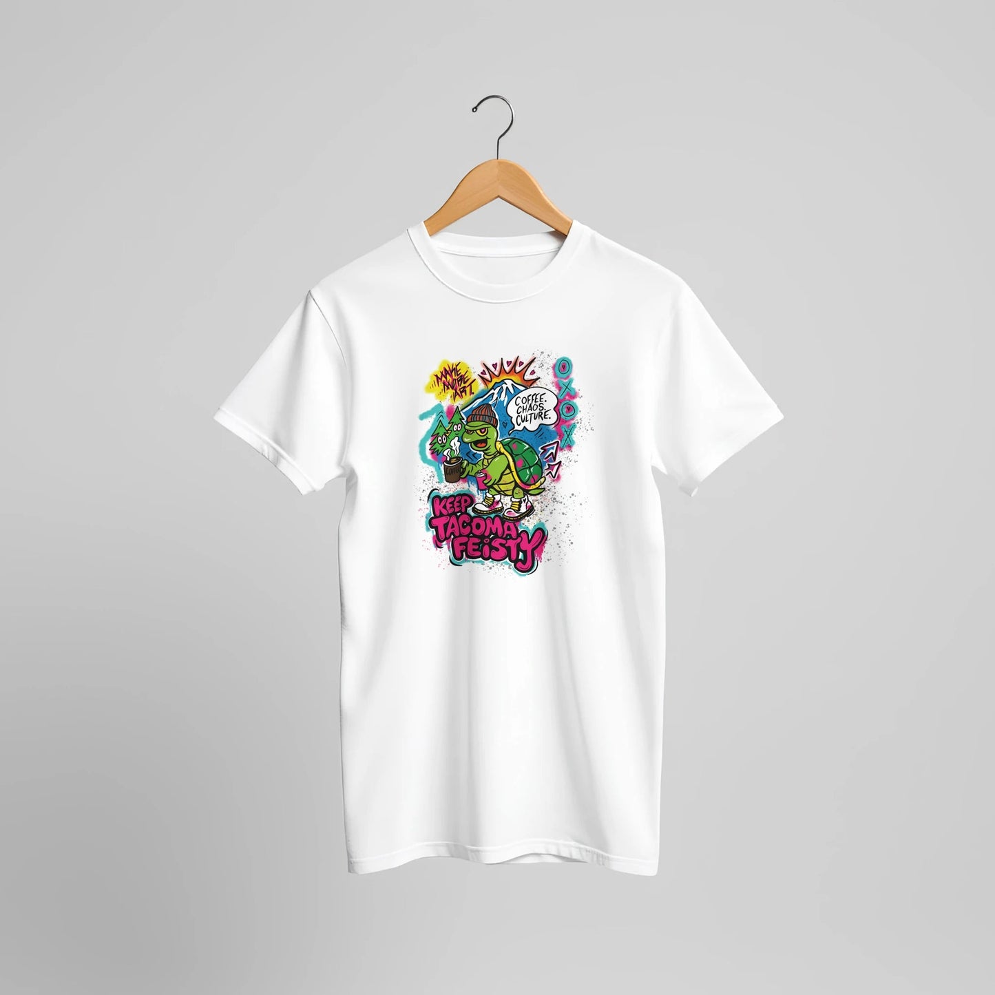 Keep Tacoma Feisty Turtle Tee – Coffee Chaos Culture – Unisex Bella+Canvas 3001 - Urban Muse & Sultry Hues