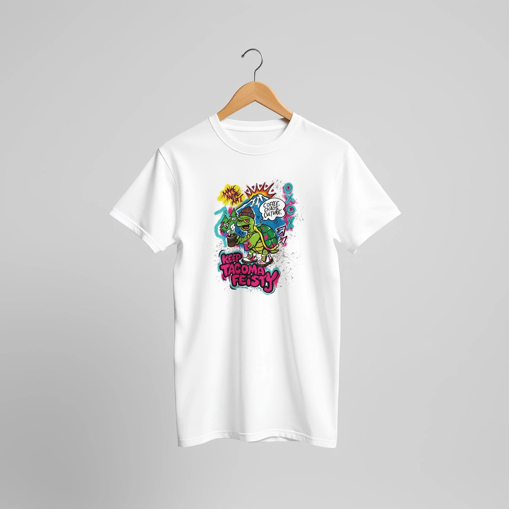 Keep Tacoma Feisty Turtle Tee – Coffee Chaos Culture – Unisex Bella+Canvas 3001 - Urban Muse & Sultry Hues