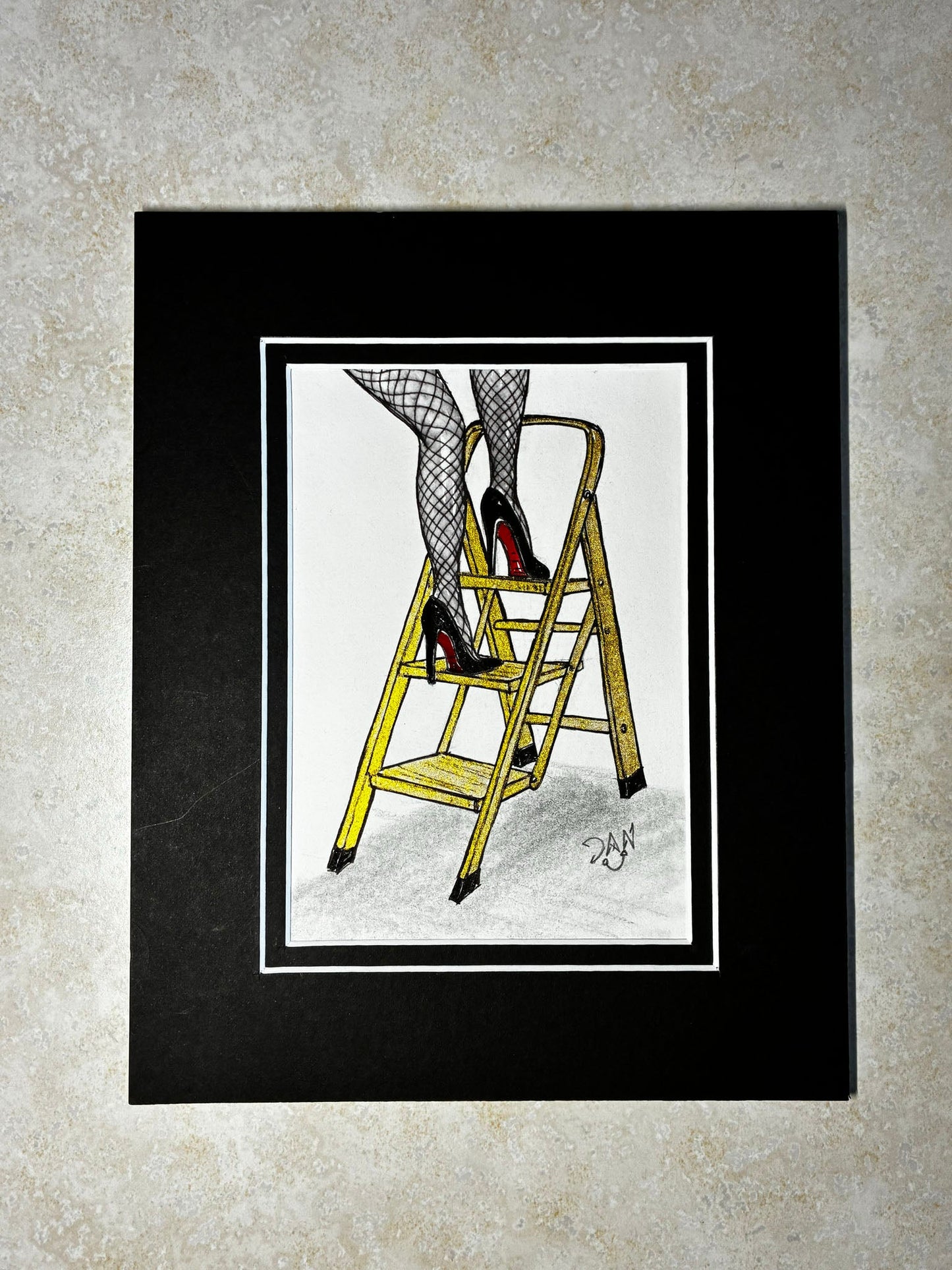 Ladder Legs: Sassy Fishnets & Red Bottoms Watercolor (5x7) - Urban Muse & Sultry Hues