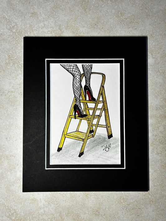 Ladder Legs: Sassy Fishnets & Red Bottoms Watercolor (5x7) - Urban Muse & Sultry Hues