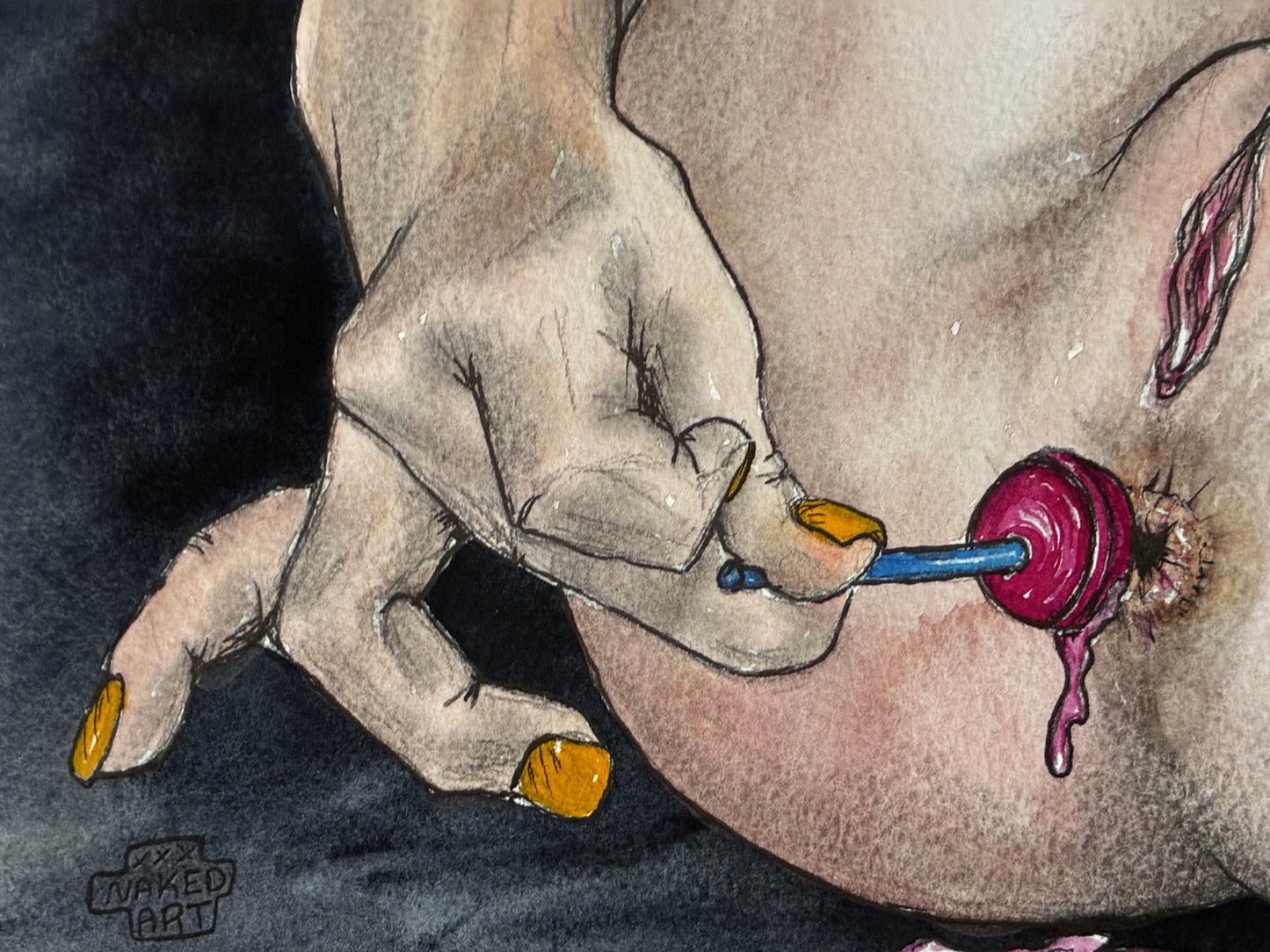 Lollipop and Butt Stuff Erotic Watercolor – 6x8 - Urban Muse & Sultry Hues