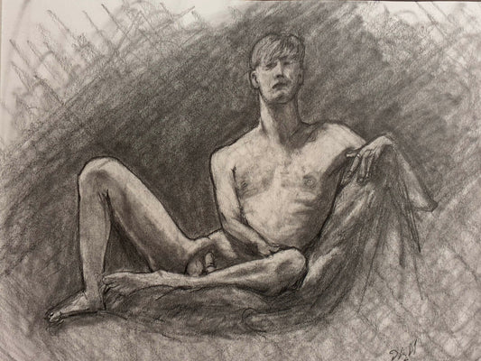 Male Figure Nude – Elegant Pencil Drawing from Life Session – 11x14” - Urban Muse & Sultry Hues