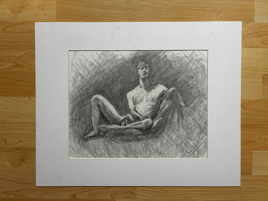 Male Figure Nude – Elegant Pencil Drawing from Life Session – 11x14” - Urban Muse & Sultry Hues