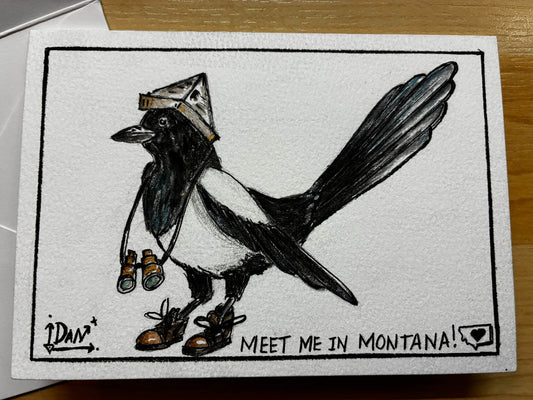 Meet Me In Montana Magpie Birder Watercolor Card – 4x6" - Urban Muse & Sultry Hues