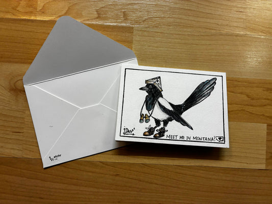 Meet Me In Montana Magpie Birder Watercolor Card – 4x6" - Urban Muse & Sultry Hues
