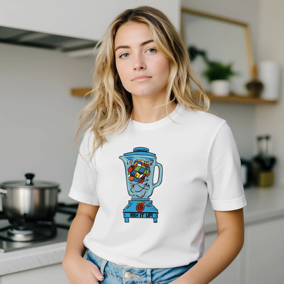 Mix It Up! Rubik's Cube Blender Tee | Bella Canvas 3001 | Vibrant Puzzle Art for Creators & Problem Solvers - Urban Muse & Sultry Hues