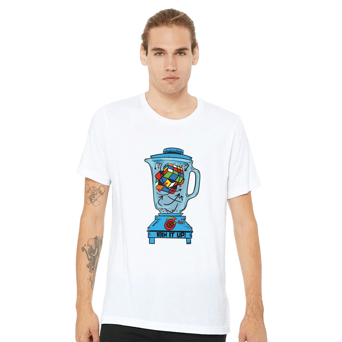 Mix It Up! Rubik's Cube Blender Tee | Bella Canvas 3001 | Vibrant Puzzle Art for Creators & Problem Solvers - Urban Muse & Sultry Hues
