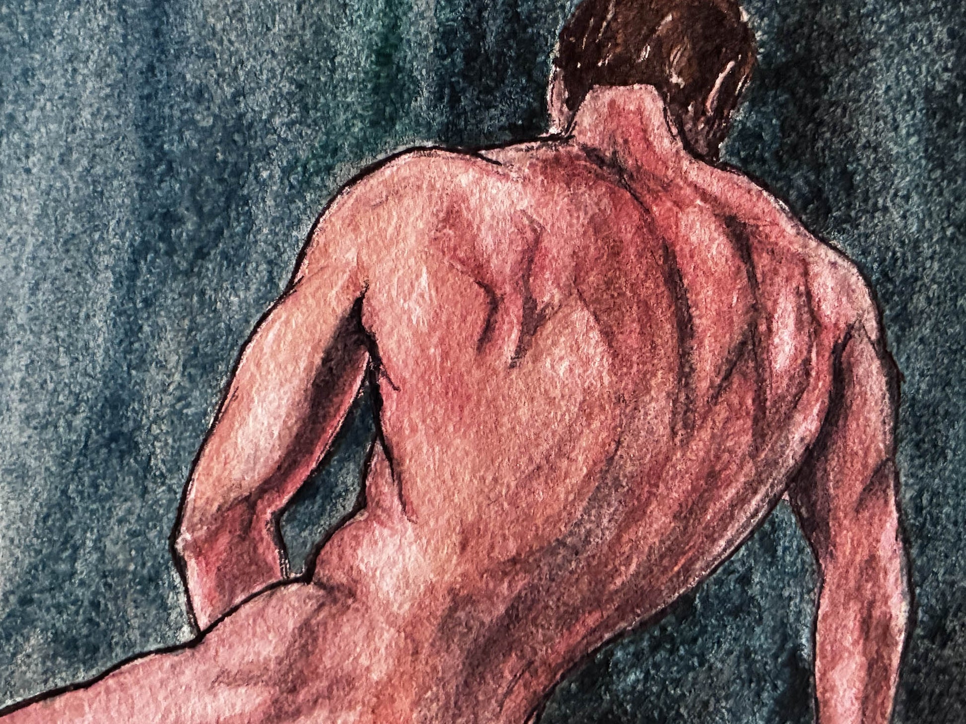 My Watercolor Homage to David's Patroclus - Sensual Male Nude - Urban Muse & Sultry Hues