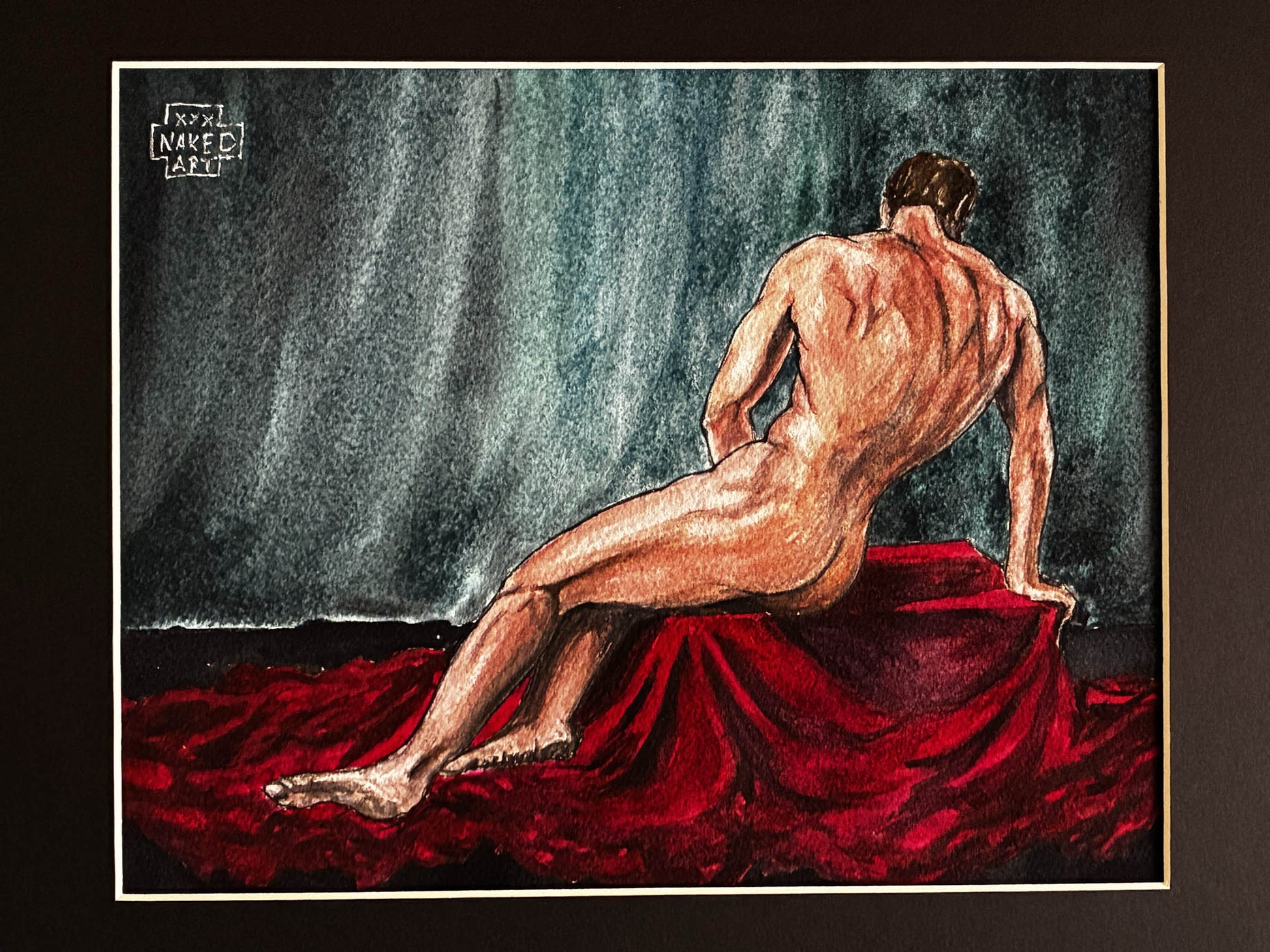 My Watercolor Homage to David's Patroclus - Sensual Male Nude - Urban Muse & Sultry Hues
