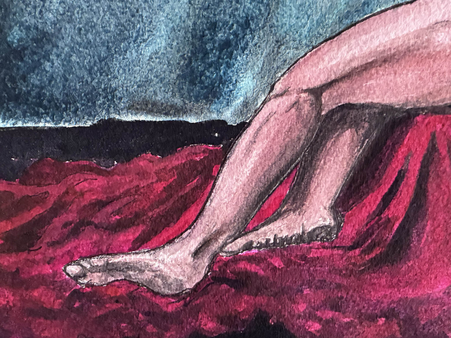 My Watercolor Homage to David's Patroclus - Sensual Male Nude - Urban Muse & Sultry Hues