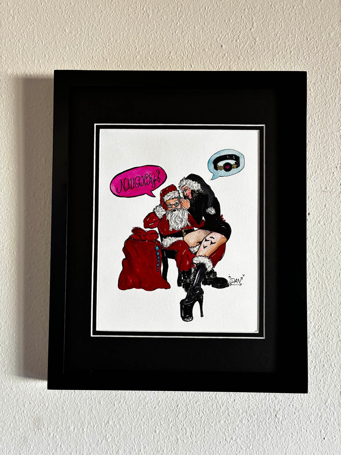 Naughty Santa & Goth Mrs. Claus Watercolor – Spicy Christmas Art - Urban Muse & Sultry Hues