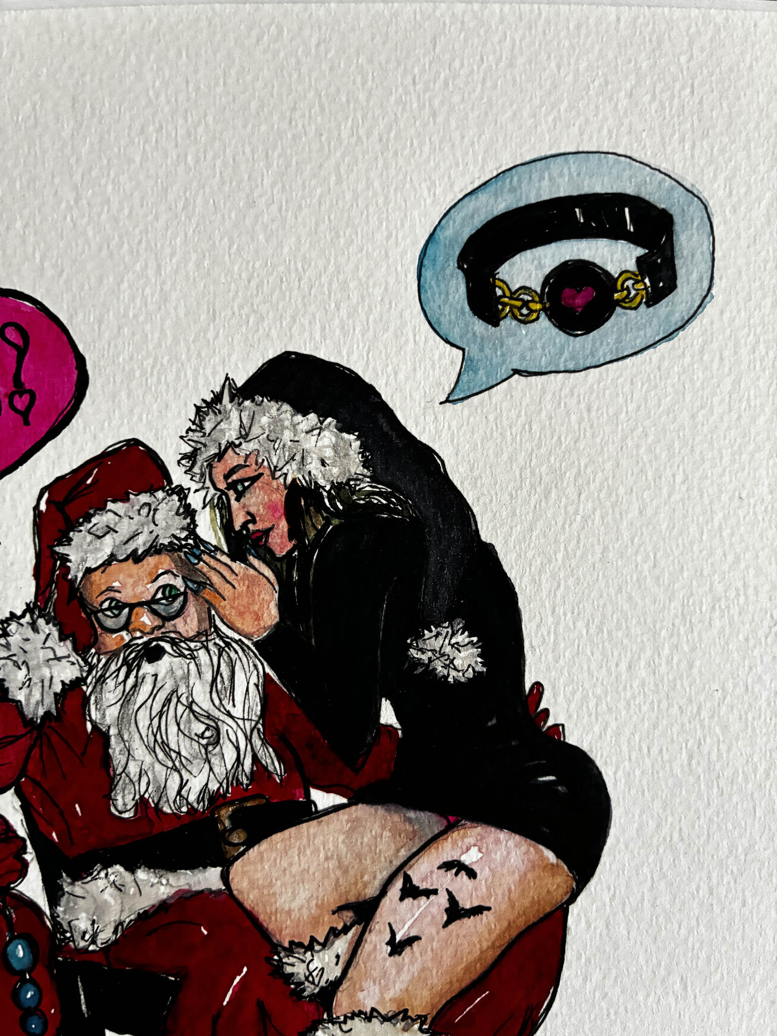 Naughty Santa & Goth Mrs. Claus Watercolor – Spicy Christmas Art - Urban Muse & Sultry Hues