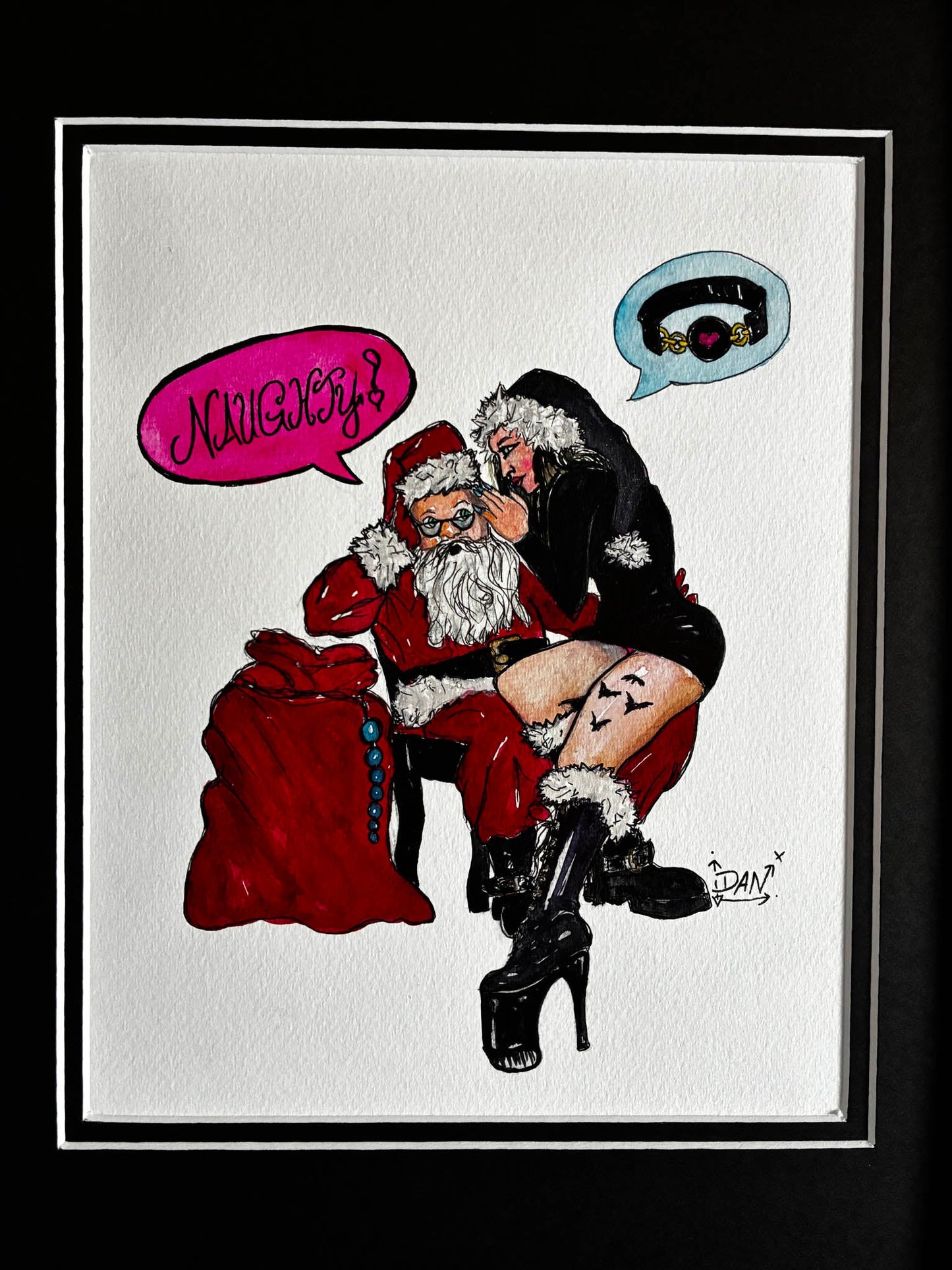 Naughty Santa & Goth Mrs. Claus Watercolor – Spicy Christmas Art - Urban Muse & Sultry Hues