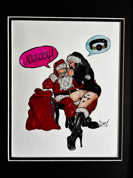 Naughty Santa & Goth Mrs. Claus Watercolor – Spicy Christmas Art - Urban Muse & Sultry Hues