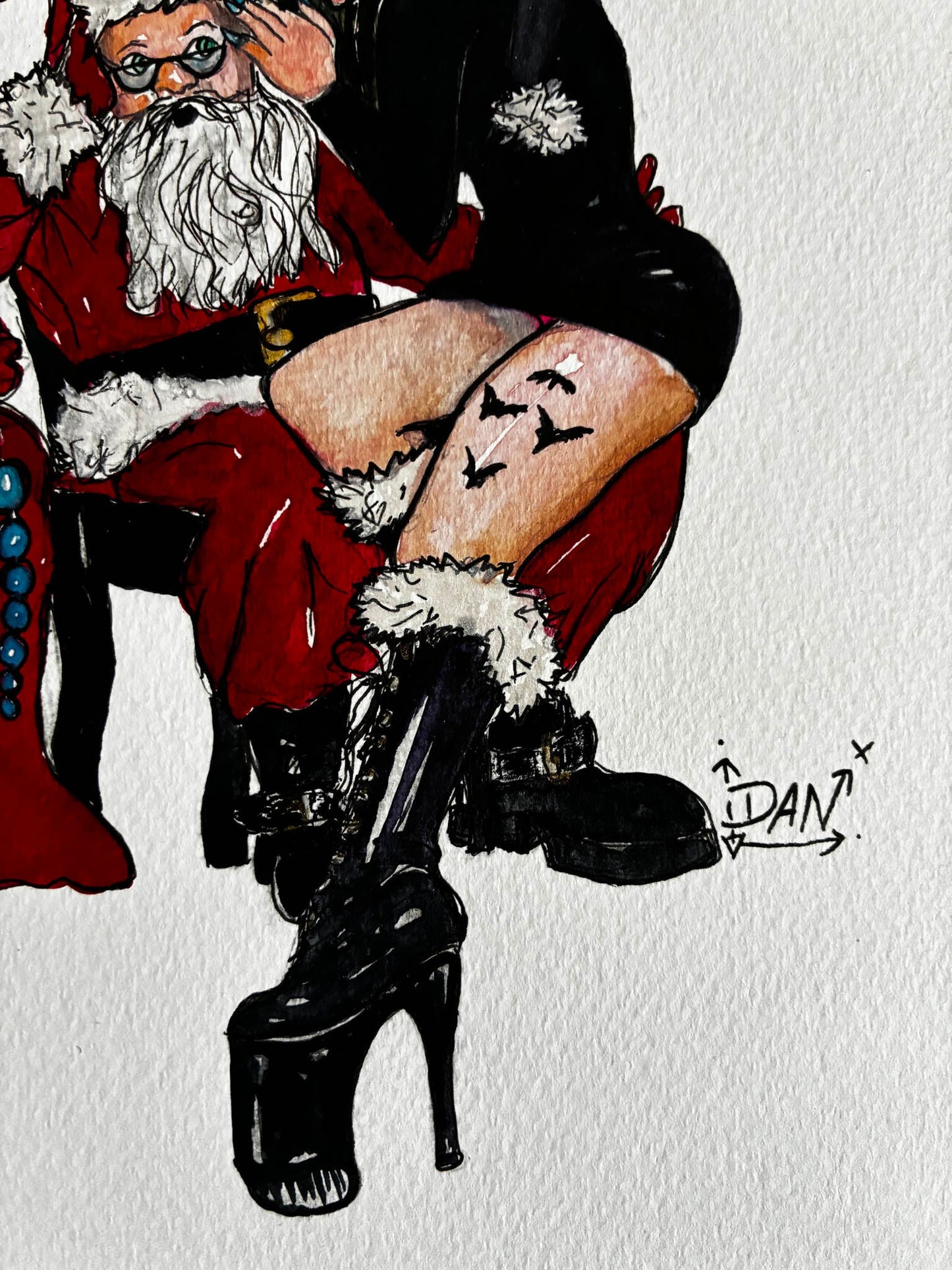 Naughty Santa & Goth Mrs. Claus Watercolor – Spicy Christmas Art - Urban Muse & Sultry Hues