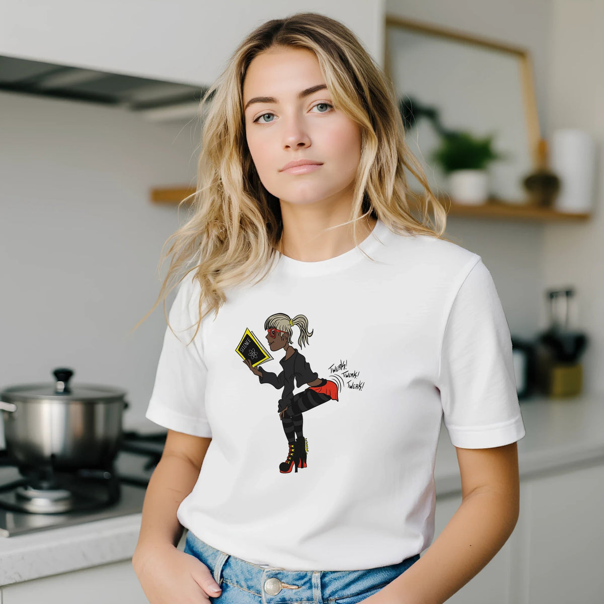 Nerdy Girl Science Twerk Illustration T-Shirt - Cute Animated Design - Urban Muse & Sultry Hues