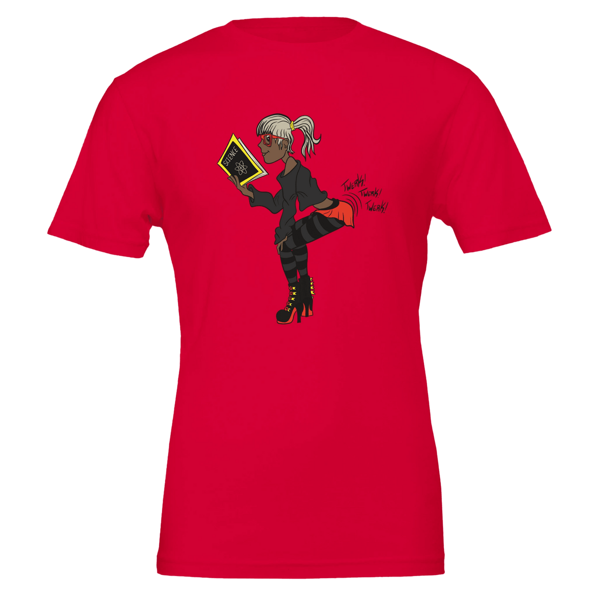 Nerdy Girl Science Twerk Illustration T-Shirt - Cute Animated Design - Urban Muse & Sultry Hues