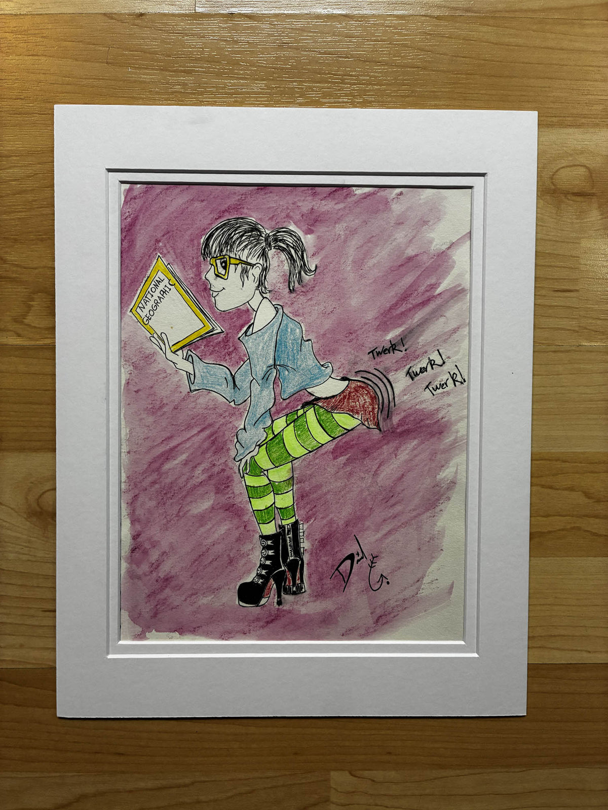 Nerdy Twerking Cutie – Playful Mixed Media Watercolor – 8.5x11” - Urban Muse & Sultry Hues