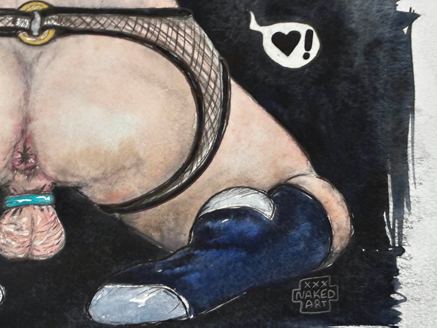 New Socks and Harness Erotic Watercolor – 6x12 - Urban Muse & Sultry Hues