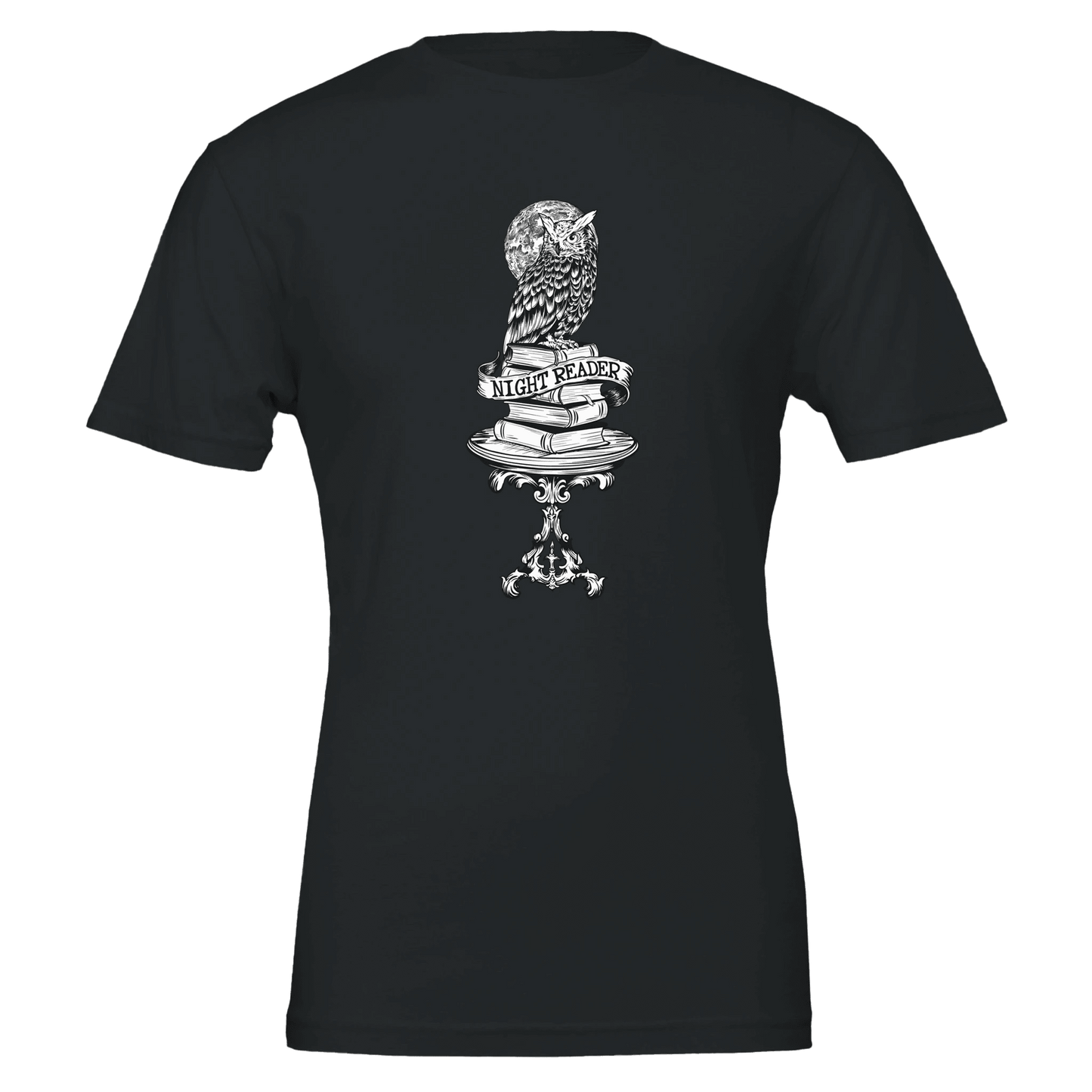 Night Reader Owl Black & White Outline – Unisex Bella+Canvas 3001 - Urban Muse & Sultry Hues