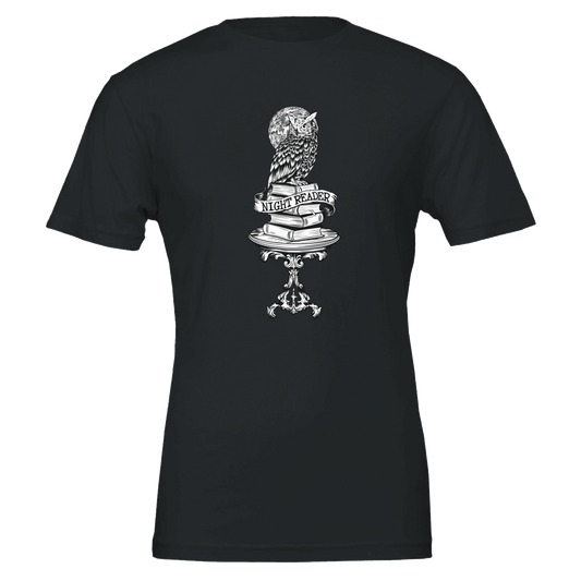 Night Reader Owl Black & White Outline – Unisex Bella+Canvas 3001 - Urban Muse & Sultry Hues