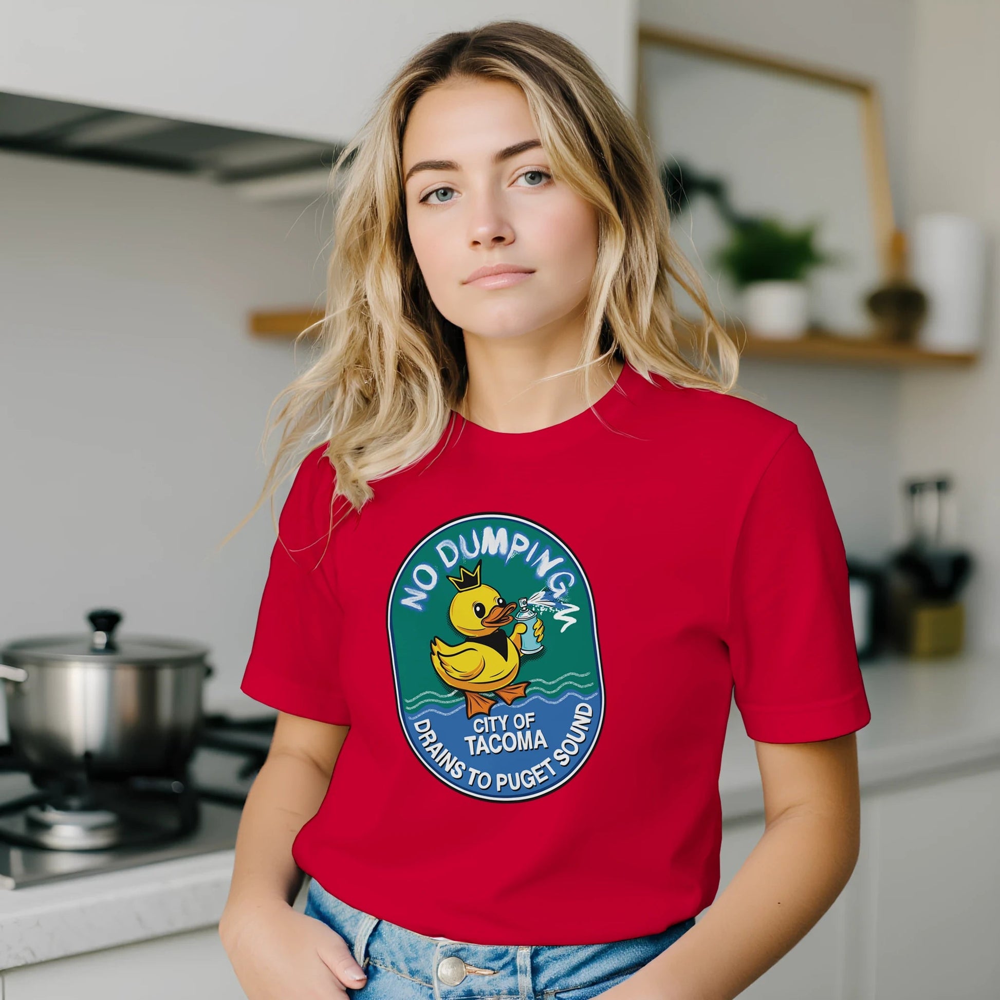 No Dumping Drains to Puget Sound T-Shirt - Tacoma City Storm Drain Awareness Design - Urban Muse & Sultry Hues