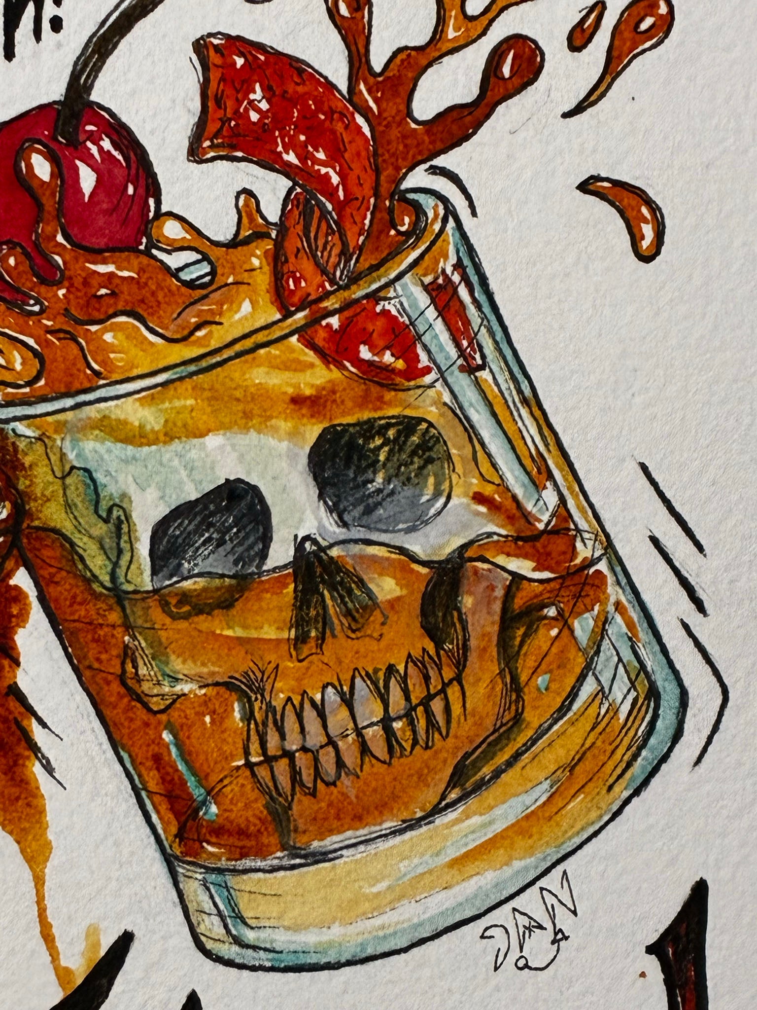 Old Fashioned Skull Cocktails – West Coast Warm - Up Watercolor Art - Urban Muse & Sultry Hues