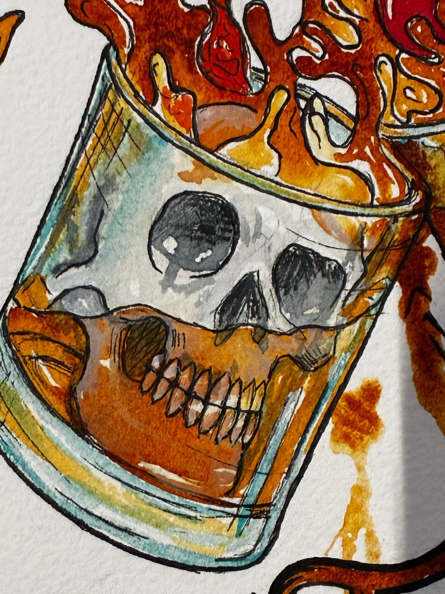 Old Fashioned Skull Cocktails – West Coast Warm - Up Watercolor Art - Urban Muse & Sultry Hues
