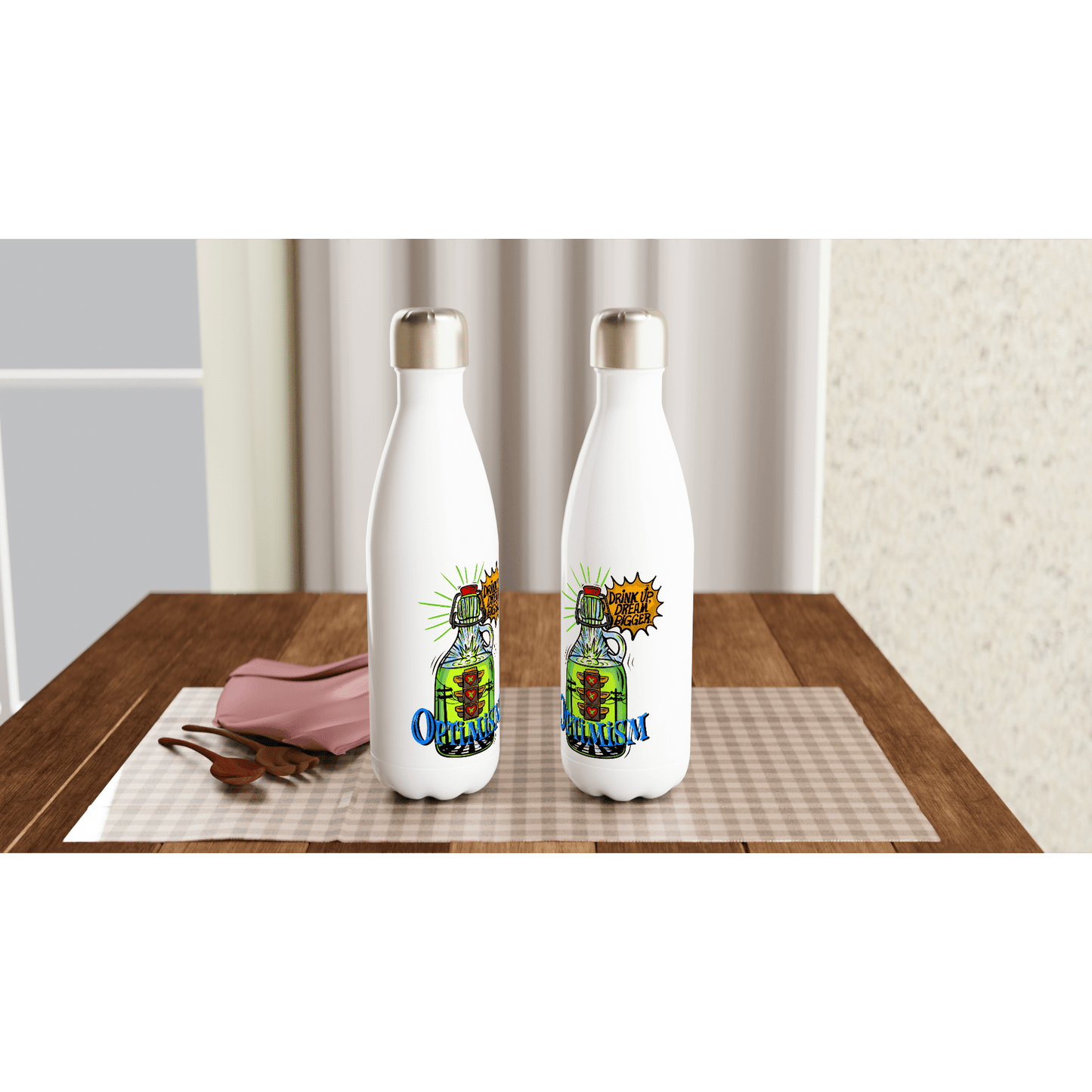 Optimism Energy - Drink Up, Dream Bigger Pop Art Bottle Mugs - Urban Muse & Sultry Hues