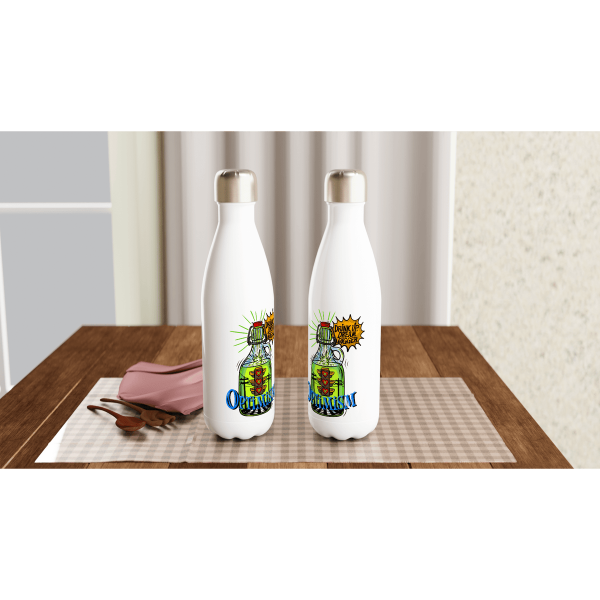 Optimism Energy - Drink Up, Dream Bigger Pop Art Bottle Mugs - Urban Muse & Sultry Hues