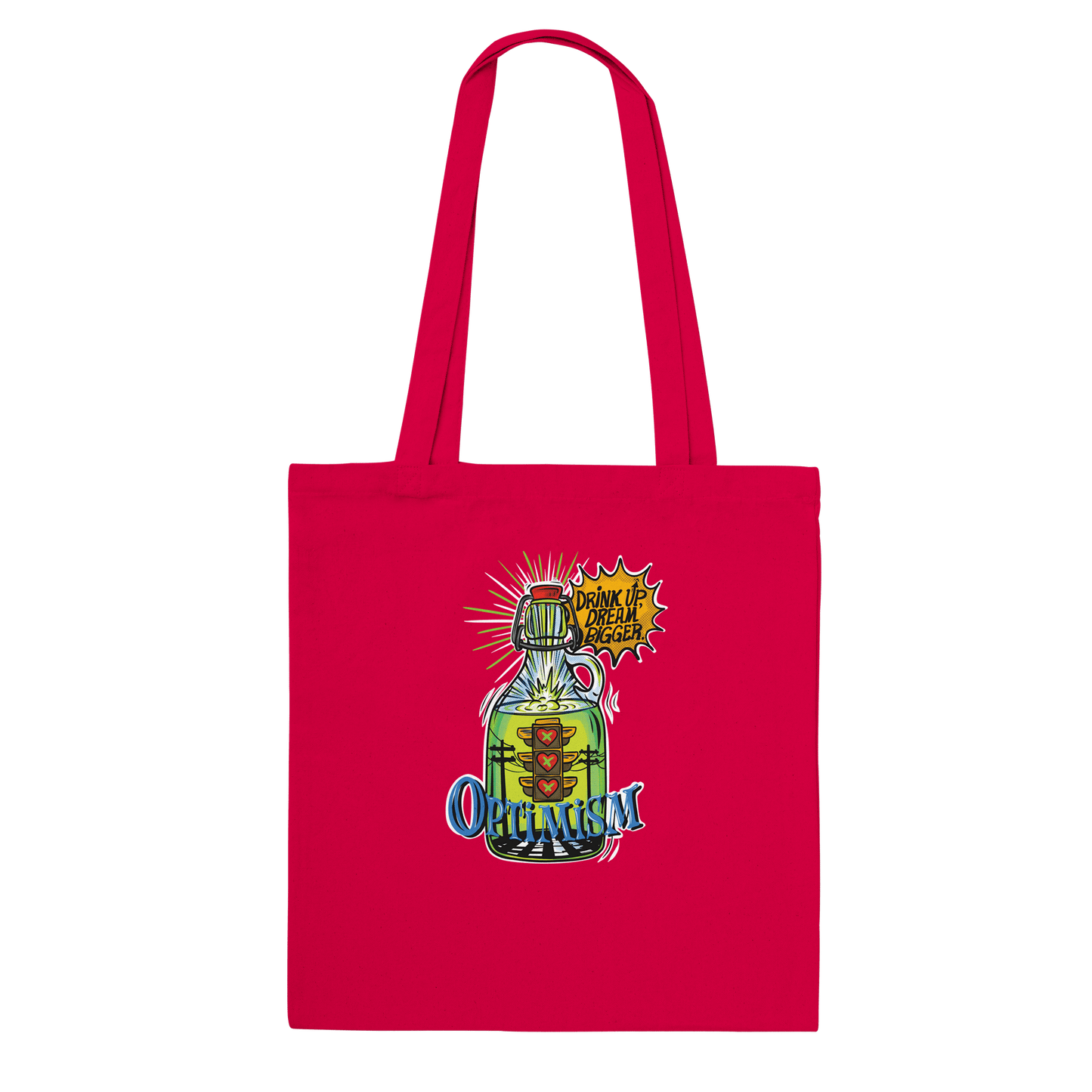 Optimism Energy - Drink Up, Dream Bigger Pop Art Bottle Totes - Urban Muse & Sultry Hues