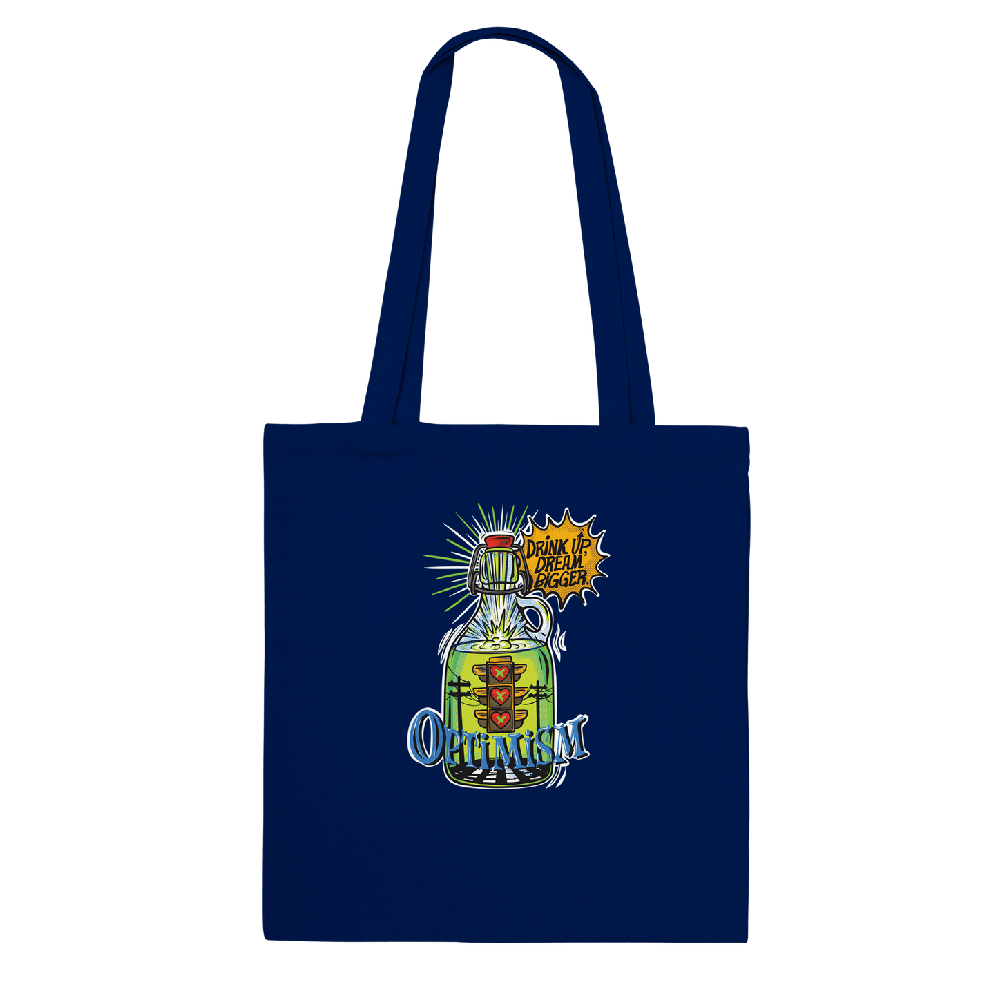 Optimism Energy - Drink Up, Dream Bigger Pop Art Bottle Totes - Urban Muse & Sultry Hues