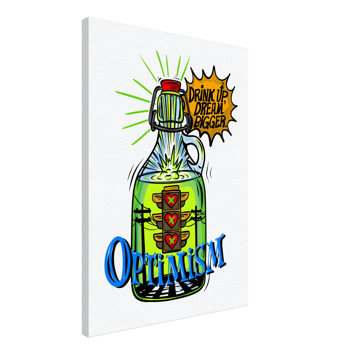 Optimism Energy - Drink Up, Dream Bigger Pop Art Bottle Wall Art - Urban Muse & Sultry Hues