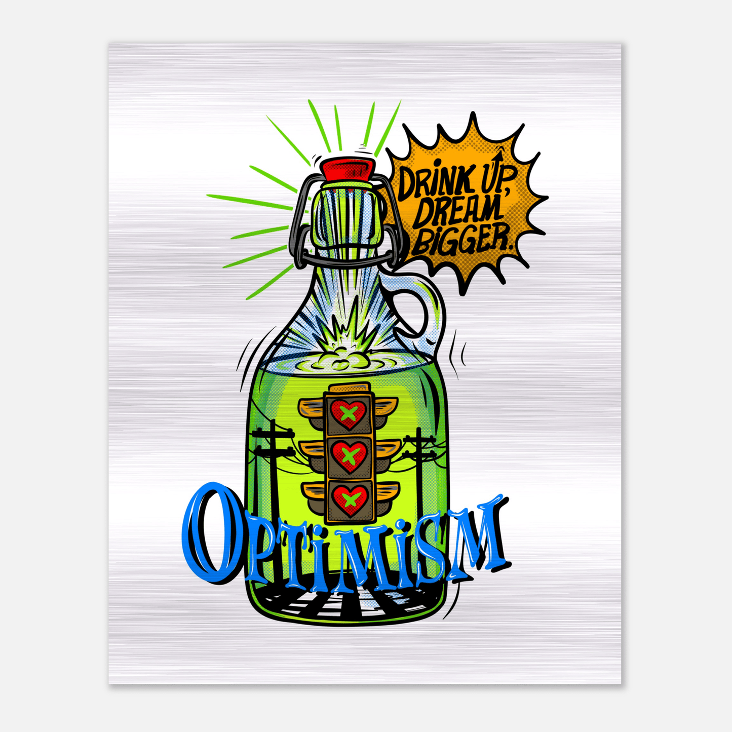 Optimism Energy - Drink Up, Dream Bigger Pop Art Bottle Wall Art - Urban Muse & Sultry Hues