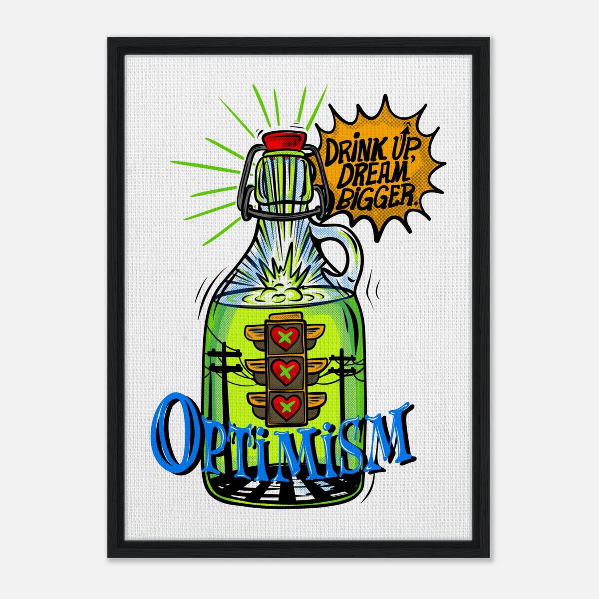 Optimism Energy - Drink Up, Dream Bigger Pop Art Bottle Wall Art - Urban Muse & Sultry Hues
