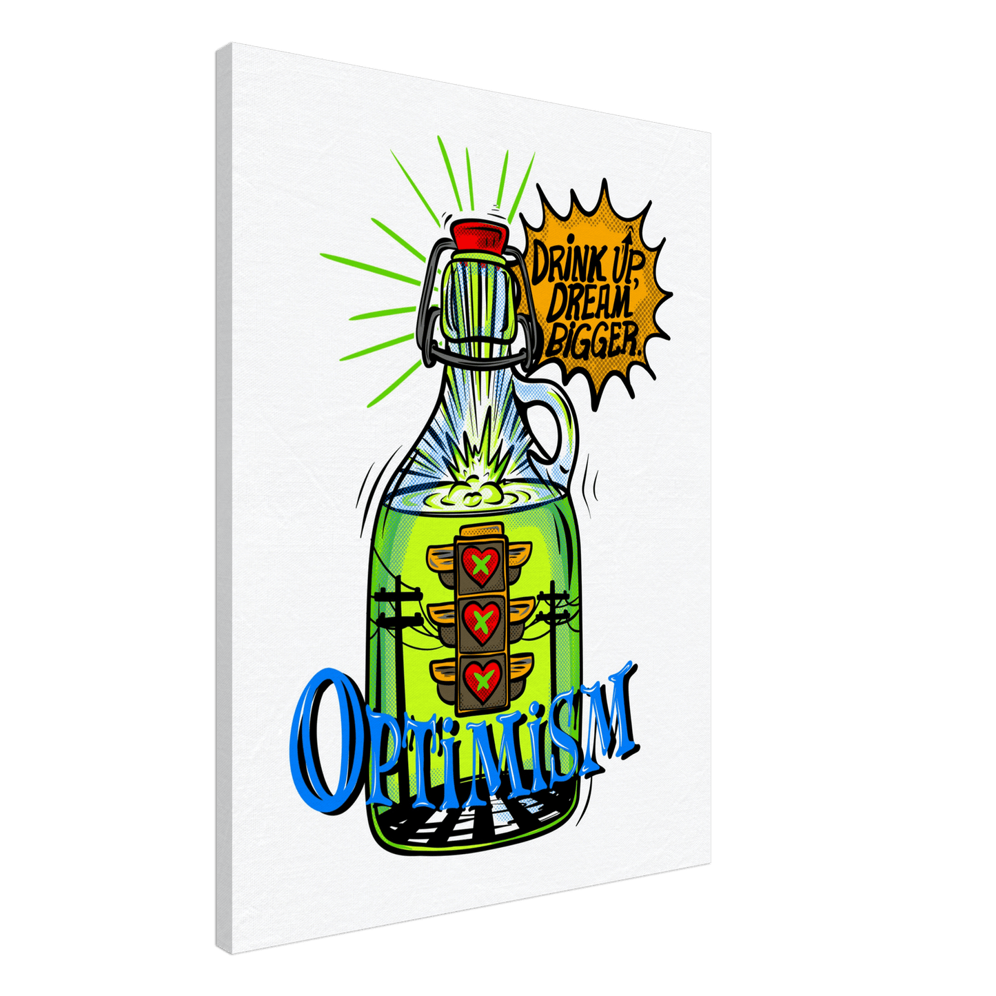 Optimism Energy - Drink Up, Dream Bigger Pop Art Bottle Wall Art - Urban Muse & Sultry Hues