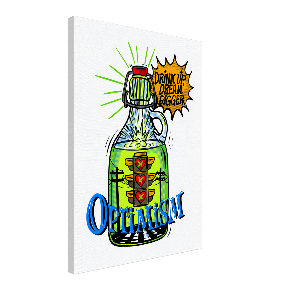 Optimism Energy - Drink Up, Dream Bigger Pop Art Bottle Wall Art - Urban Muse & Sultry Hues