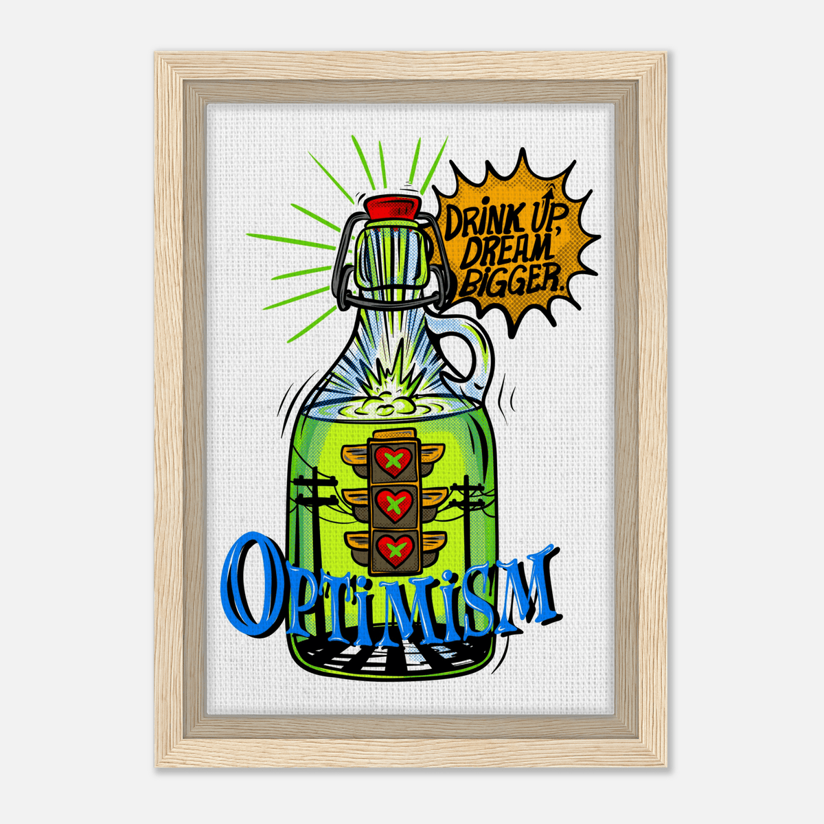 Optimism Energy - Drink Up, Dream Bigger Pop Art Bottle Wall Art - Urban Muse & Sultry Hues