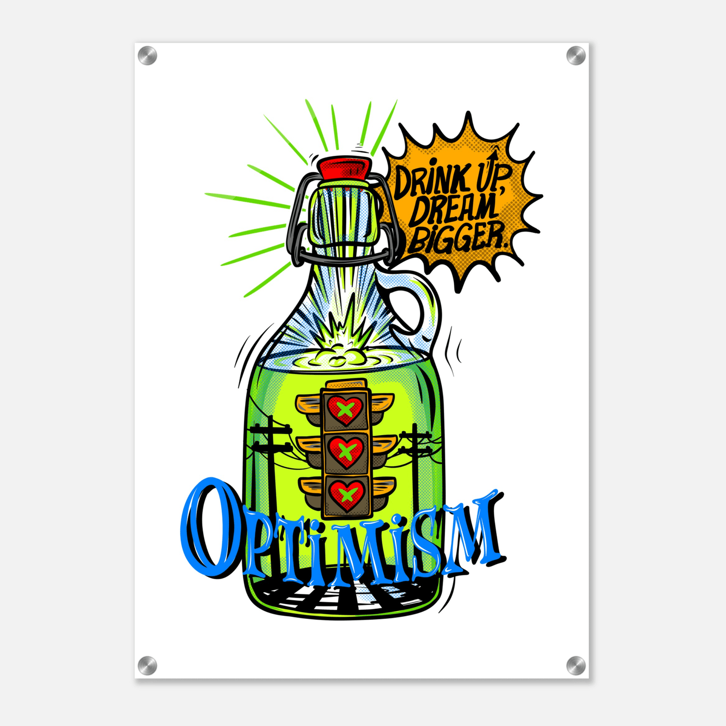Optimism Energy - Drink Up, Dream Bigger Pop Art Bottle Wall Art - Urban Muse & Sultry Hues